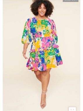 Sugarlips Multicolor Floral Tiered Mini Dress in Pink, Yellow, Green, Blue